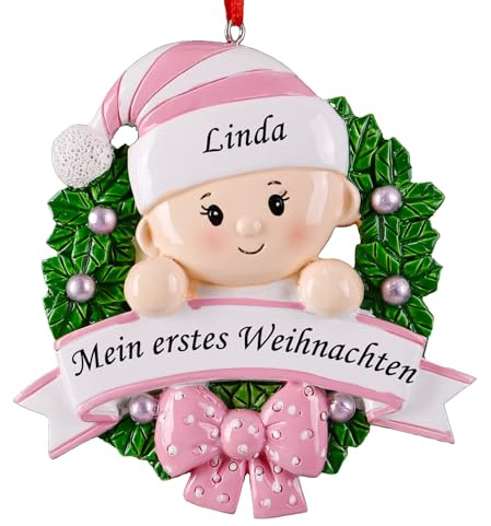 ALBK Weihnachtskugeln mit Namen und Datum- Mein Erstes Weihnachten Baby, 2025 Kunstharz Weihnachtsbaumschmuck Personalisierte Weihnachtskugeln,Babys First Christmas Kugel mit Namen