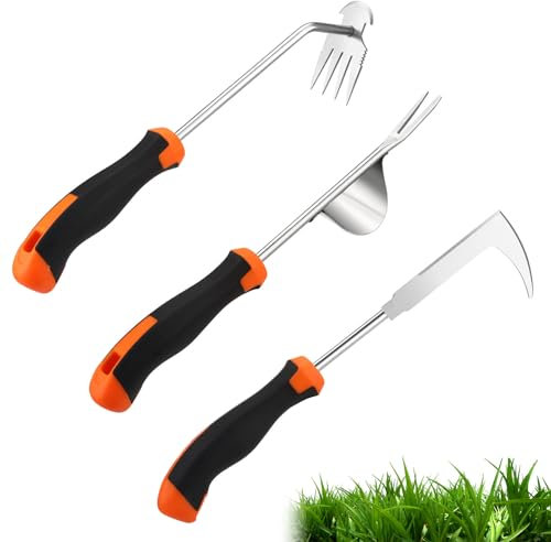 Newofview 3 Stück Unkrautstecher Edelstahl,Manueller Unkraut Entferner Gerät,Unkrautjäter mit Griff,Multifunktionaler Unkrautziehwerkzeug,Gartenwerkzeug zum Graben Jäten Umpflanzen Bodenlockern