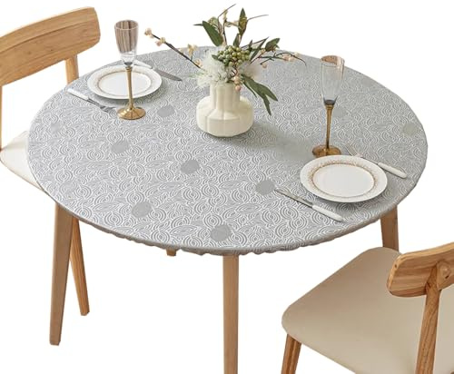 CIEEIN CIEHT Cubremesa Redondo con elástico Impermeable y Antideslizante Fácil de Limpiar Puede Utilizarse en Interiores y Exteriores Gris 110cm de diámetro