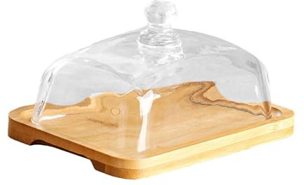 Folpus Alzata per Torta in Legno con Coperchio in Vetro Scatola Rivestita in Vetro Vassoio da Dessert con Coperchio in Vetro Porta Torta per FES, Colore Legno Chiaro