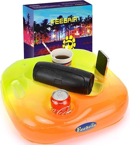 HIOBUREY Aufblasbarer Getränkehalter, 42x42 cm, Orange – Multifunktionales Pool Zubehör mit Fächern für Snacks, Handy, Bluetooth-Box – Ideal für Pool, Strand, Whirlpool & Party
