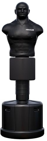 MAXXUS Boxdummy PRO Fighter - Freistehend, Höhenverstellbar, 161-186 cm, Sand/Wasser Gefüllt - Boxsack, Boxpuppe, MMA Dummy, Standboxsack Bob für Erwachsene, Kampfsport, Fitness (Schwarz)