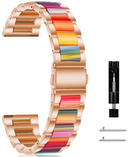 CeiBand metallarmband kompatibelt med 18 mm 22 mm 20 mm, lätt konstharts och metallklockarmband, ersättningsarmband för män och kvinnor – (18 mm regnbåge)