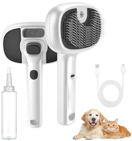 Steam Cat Brush, Self-Cleaning Cat Steam Brush with 2 Water Spray Mist Modes, Large Capacity Tank, Dog Brushes for Grooming, for Shedding and Massaging Grooming of Long Short Haired Cats Dogs