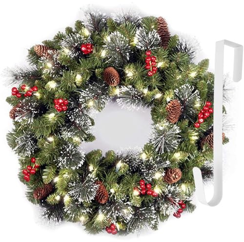 40CM Weihnachtskranz Adventskranz Hängend Weihnachtsdeko Tür Kranz Haken, Weihnachtlicher Türschmuck für Home Office Weihnachten Dekor (Grün A)