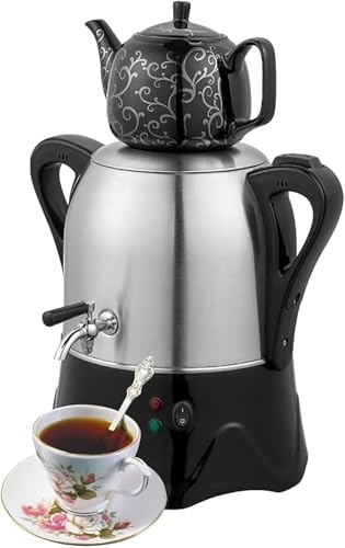 Elektrischer türkischer Teebereiter mit Warmhaltefunktion - 3L Edelstahl Teekanne & 1L Keramik Teekanne für Kaffee, Duftender Tee, Türkischer Tee