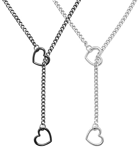 2 Pcs Slip Chain Necklace, Choker Necklaces for Women With Heart Pendant, Gothic Accessories Chokers for Women, Punk Rock Cuban Long Chain for Mens and Womens Birthday Gifts