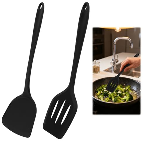 EXIN DEHCEN 2 Pièces Spatule de Cuisine, Spatules en Silicone, Spatule Silicone Cuisine, Ustensiles ne Rayant pas les Casseroles, Spatules de Cuisine Fendues Antiadhésives, pour Cuisson (Noir)