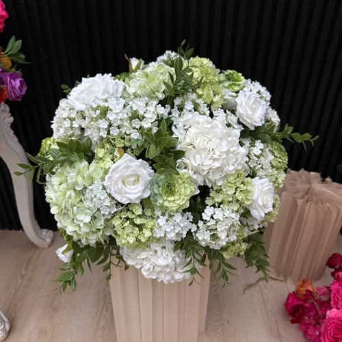 Lucky flower Sfere di rose artificiali Centrotavola per matrimoni, fiori finti verdi bianchi Palla di ortensia rosa, bouquet di composizioni floreali di ortensie di seta per tavoli (70cm,Plastic)