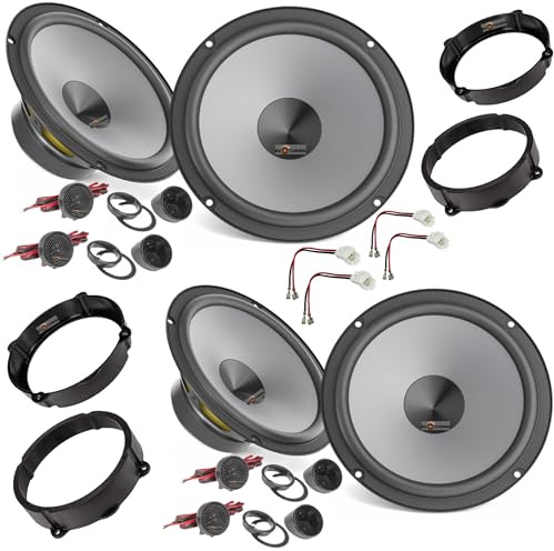 EvoTuning Kit 8 Casse Altoparlanti Anteriori e Posteriori per Alfa Romeo 147, compatibile con Hertz K165 Set 4 Woofer 4 Tweeter 4 Anelli e Cavi Adattatori