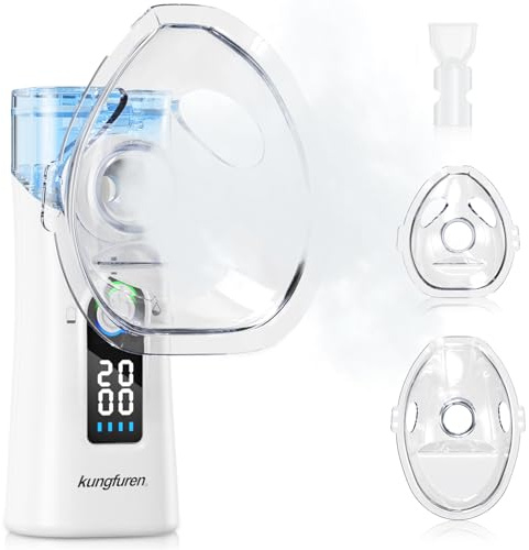 Nebuliseur Aerosol Portable à Nebulisateur Medical:Nébuliseur Portable Avec Nettoyage Automatique Et Écran LED - Avec Masques Pour Adultes Et Enfants - Silencieux Et Rechargeable Pour Maison Et Voyage