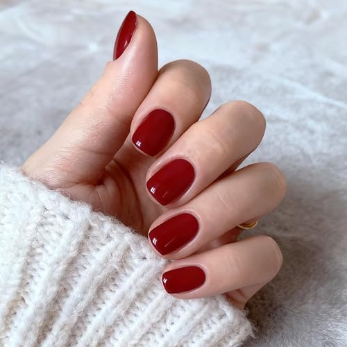 24 Stück Press on Nails kurz, Rotes Quadrat Nägel zum Aufkleben Acryl, Red Künstliche Fingernägel Zum Aufkleben, Falsche Nägel Mit Voller Deckkraft, Fake Nail für Frauen Maniküre DIY (Red Square)