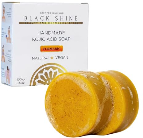 Vegan Kojic Acid Soap for Uneven Skin Tone Treatment - Face and Body Care - 100 g x 2 - Dark Spot Remover and Moisturising Thx to Turmeric Root and Coconut Acid with Glycerin - Women & Men