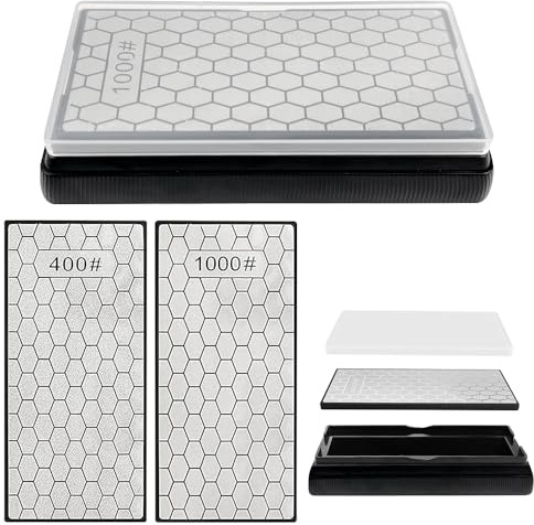 YBCCBY Diamond Sharpening Stones, Double-Sided, 400/1000 Grit | Diamond Bench Stone, Honeycomb Surface Diamonds, Non-Slip Base, Dust Cover, For Chisels, Scissors & Cutting Tools