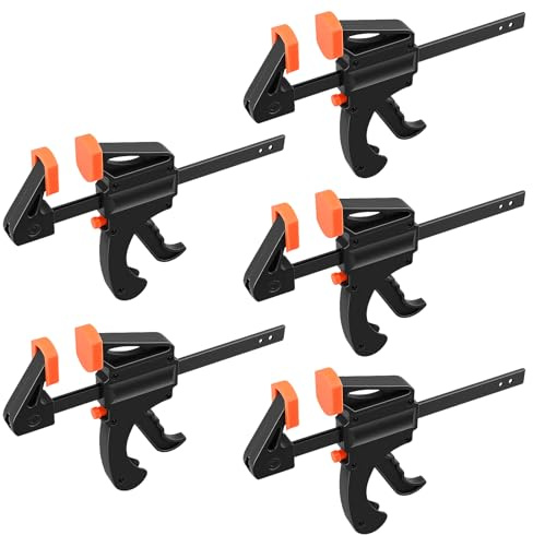 CHEUNGR 6 Inch Quick Grip Clamps, Ratchet Bar Clamp for Woodworking, Adjustable Quick Release Clamps, One Handed Clamp for Woodwork, DIY Projects - Pack of 5