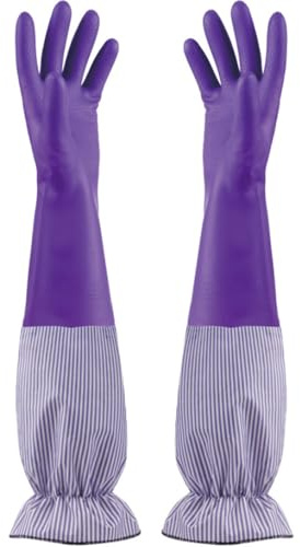 Gloves, 48cm Thickening Velvet Rubber Gloves for Cleaning with Non-Slip Grip, Waterproof Design for Kitchen, Bathroom & Dishwashing(purple)