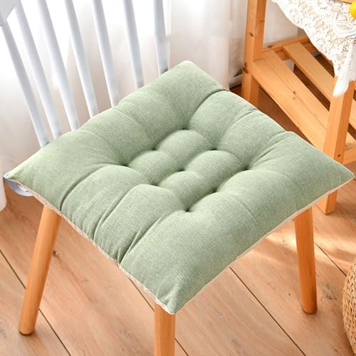 Juego de 4 cojines cuadrados gruesos antideslizantes para silla, color verde hierba, para comedor, oficina y patio, cojines de asiento de color sólido con lazos para mayor comodidad