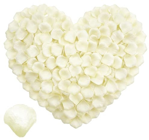 CNYMANY 2 000 st rosenblad, mjölkvit konstgjord blomblad falska rosenblad för romantisk natt årsdag förlovning bröllop alla hjärtans blomdekorationer