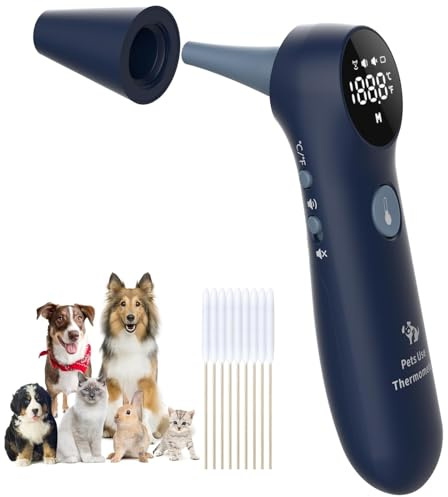 Haustier-Ohr-Thermometer, lange Sonde für Haustier-Ohr-Kanal, ℃/ ℉ umwandeln und Sound-Schalter dedizierte Taste, kostenlose Wattestäbchen zu entfernen Ohrenschmalz, schnell und genau (Blau)
