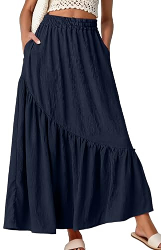 GRECERELLE Jupe longue d'été pour femme avec taille élastique, jupe trapèze fluide avec poches et ourlet à volants pour les vacances et les tenues décontractées