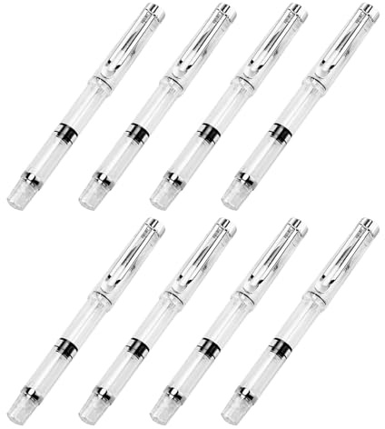 POPETPOP Pluma Estilográfica con Punta de Pincel Flexible Recargable, Sistema de Llenado de Émbolo, 8 Unidades, Punta Fina a Gruesa para Dibujo, Caligrafía y Pintura, Uso Artístico