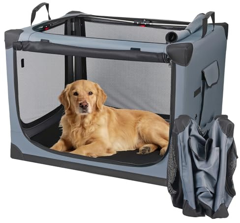 Luvore Hundebox faltbar 85x64x60 cm, Transportbox für große Hunde | Hundetransportbox Auto mit 4 Türen aus Netzstoff, Transporttasche Haustiertransportbox für Zuhause & Reise