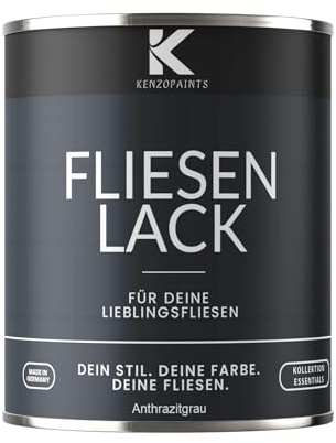 KENZOPAINTS Fliesenlack Fliesenfarbe Seidenmatt Farben Lack Fliesen Wand Boden Bad Küche Wandfliesen Bodenfliesen (Anthrazitgrau - RAL 7016, 750ml.)