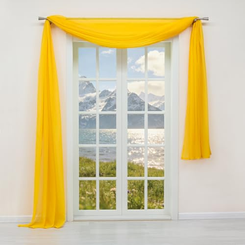 Yujiao Mao Voile Querbehang Freihandbogen Dekoschals Gelb LxB 500x145 cm | Freihanddeko, Fensterbehang, Deko Gardine, Schlafzimmer Wohnzimmer, Modern Vorhang, Einfarbig, Transparent