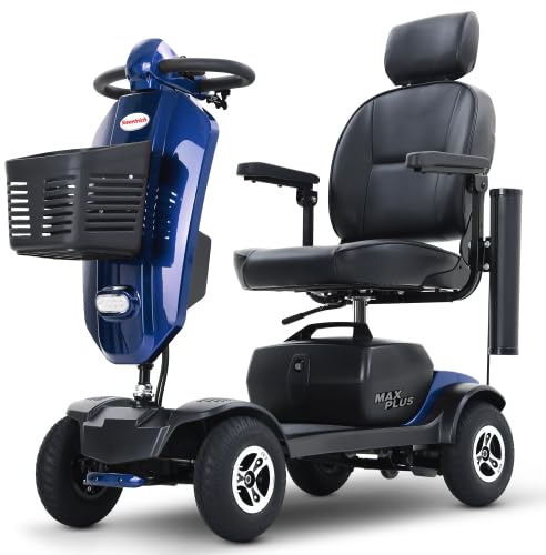 Mobilitätsroller für Senioren – 4-Rad Elektromobil, 300W Motor, 25 km Reichweite, 360° drehbare Kopfstütze, Windschutzscheibe, Luftreifen, Dämpfer, USB, Getränkehalter, LED, Blau