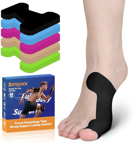 KTQUICK Kinesiology Tape for Bunion with 20% Stronger Adhesive,40PCS Black | Precut Kinesiology Tape for Bunion Support Tape, Breathable Cotton, Waterproof, Latex-Free for Walking, Running&Daily Comfort