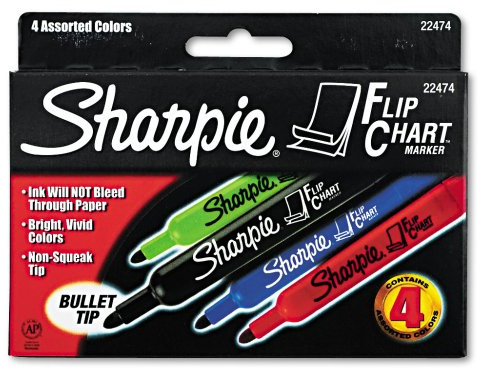 Sharpie 22474 Sharpie Flip Chart Markers, Bullet Tip, Four Colors, 4/Set, Carton of 12 sets