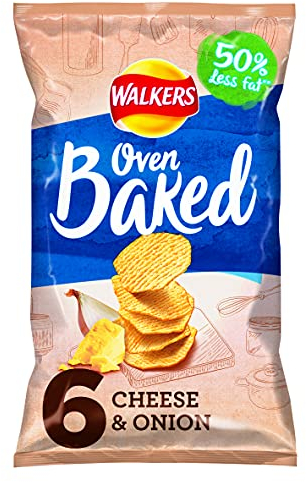 Walkers Baked Cheese and Onion Multipack Crisps, 6 x 25 g
