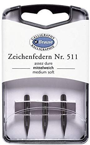 Brause Kalligraphie Schreibfedern – Zeichenfedern NR. 511 Medium Soft – Pack von 3 Kalligrafie-Schreibfedern für Schreiben und Zeichnen (300511b)