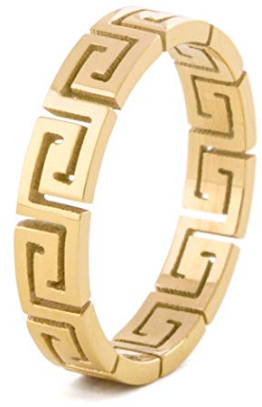 Akitsune Argius Ring | Eleganter Damen Ring mit Griechischen Ornament Muster | Design-Ring für Frauen und Herren Edelstahl Filigran Mäander