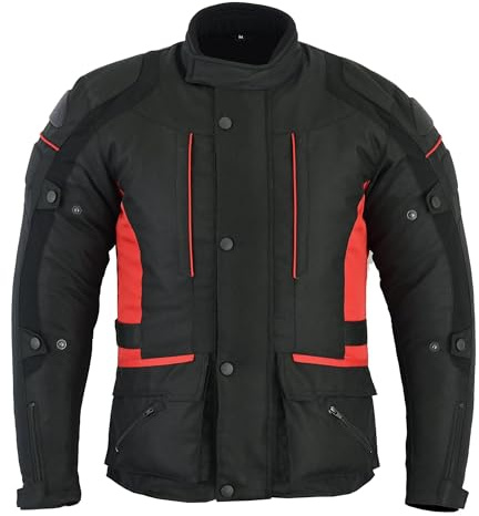 Sterling Sports® Chaqueta impermeable para motociclista para hombre en tela Cordura y armadura aprobada por la CE, negro/rojo, M