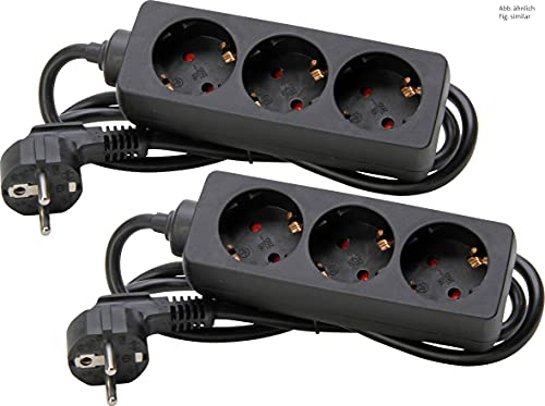 Kopp 2er Set Steckdosenleiste 3-Fach mit 45° gedrehten Steckdosentöpfen, mit erhöhtem Berührungsschutz, mit 1,4m Zuleitung H05VV-F3G1,5mm², 16A, 250V, Farbe schwarz, 128615854