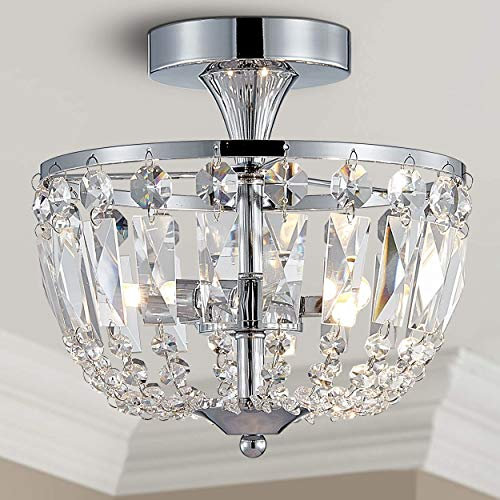 BESTIER Moderne Chrome Cristal Semi Plafonnier Lustre Éclairage LED Plafonnier Luminaire Lampe pour Salle À Manger Salle De Bains Chambre Salon 3 G9 Ampoules