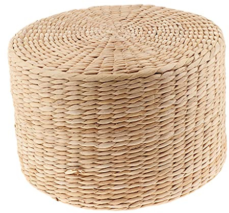 Baoblaze Japanisches Traditionelles Tatami Rundes Geflochtenes Natur Handgemachtes Strohgewebtes Sitzkissen Ø 30 cm 6/10/20 cm Dicke, 30x30x20cm