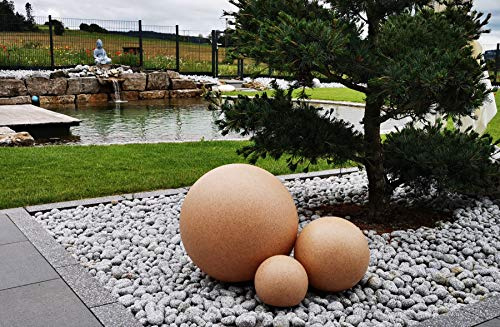 Trango 3er Set 34500S IP65 Kugelleuchte mit 30/40/50cm Ø in Sandstein-Optik Gartenkugel *SANDSTONE* mit je 5 Meter Kabel & E27 Fassung Kugellampe Gartenleuchte Außenleuchte ohne Leuchtmittel