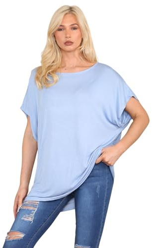 Janisramone Dam axellösa toppar, enkel fladdermusvinge kortärmad överdimensionerade t-shirts för kvinnor, påsig barottopp, festkläder, Himmelsblått, 34-36
