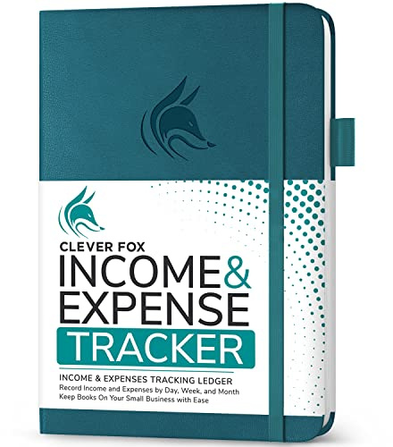 Clever Fox Seguimiento de ingresos y gastos, libro de contabilidad y teneduría de libros para pequeñas empresas, cuaderno de registro de 1 año, A5 (verde azulado oscuro)