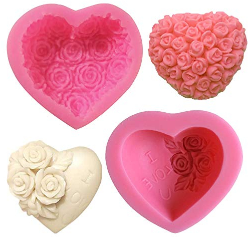 SUNSK Stampi in Silicone di Cuore Fondente Torta Stampi del Fiore DIY Strumento di Decorazione di Cottura Cioccolato Caramelle Dolci Stampi 2 pezzi