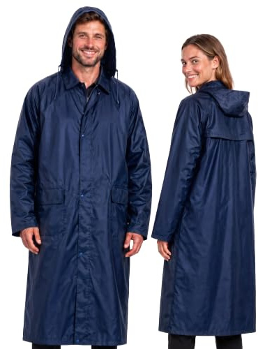 BWOLF POSEIDON Arbeitsmantel Regenmantel Herren Regenmantel Wasserdichte Lange Regenjacke Outdoor Wiederverwendbare Regenbekleidung mit Kapuze (Blau, 2XL)