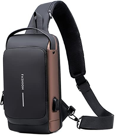 Bolsa bandolera antirrobo, mochila de hombro, mochila ligera para pecho con puerto de carga USB, apto para iPad de 9.7 pulgadas, Negro-2, 13 in x 7.1 in x 3.5 in, Mochilas Daypack