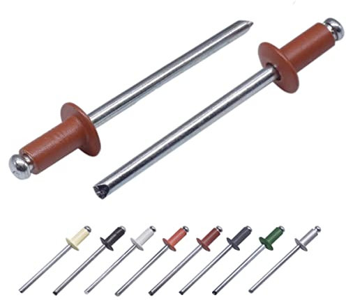 Paquete de 100 remaches ciegos pintados de 4,0 x 8 mm, cabeza de cúpula, DIN 7337, remache de aluminio y mandril de acero, remaches pop (100, marrón cobre RAL 8004)