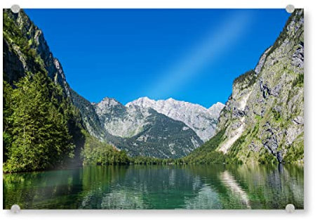 artboxONE Acrylglasbild 30x20 cm Natur Obersee und Berge Bild hinter Acrylglas - Bild obersee Baum Bayern