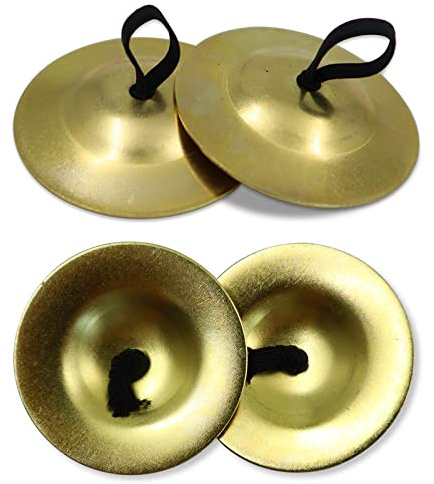 2 Pares Platillos de Dedos, 5,3 cm Platillos Musicales de Mano para Danza del Vientre, Yoga, Espiritual, Budista, Instrumento de Percusión, Accesorio de Baile para el Vientre (Dorado)