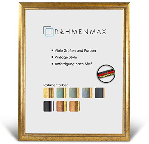 RahmenMax® Elsass Bilderrahmen 29x39 cm zum Aufhängen/Vintage Bilderrahmen Maßanfertigung möglich/Posterrahmen aus Holz/Bilder Rahmen in Gold mit Acrylglas/Puzzle Rahmen