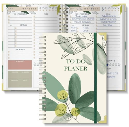 BIROYAL Tagesplaner, To Do Planer, Undatiert, 120g Papier, mit Froschtasche | Daily Planner A5, 120-Tage, mit Gummiband & Metallecken, Spiralbindung, für Aufgaben & Notizen, Perfekt für Büro & Schule