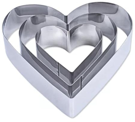 Luxshiny Tagliabiscotti a Forma di Cuore, Stampo per Biscotti in Acciaio Inossidabile, Set da 3 Pezzi, Stampo per Torta a Forma di Cuore, Stampo a di per cuocere Torte, e Biscotti